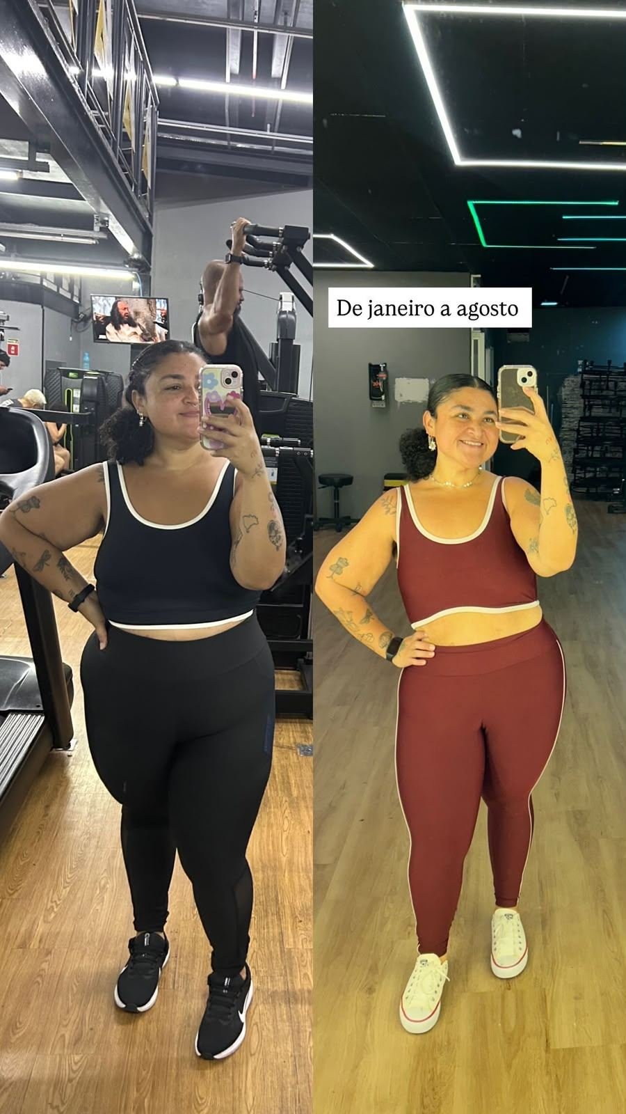 Antes e depois da mesma aluna: de janeiro a agosto